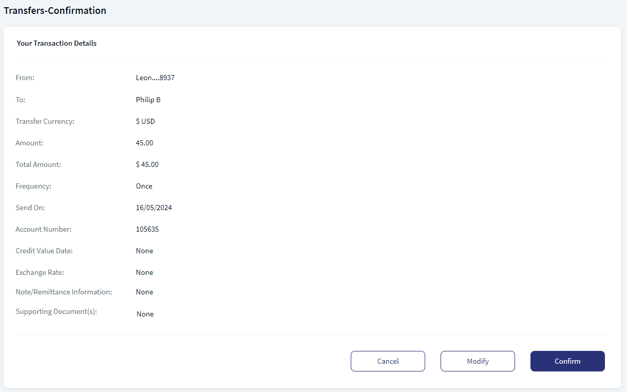 New Payee Transfer Details
